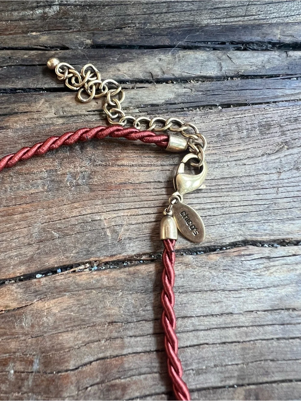 Chico's Gold-Tone Filigree Pendant Necklace with Rust Tassel